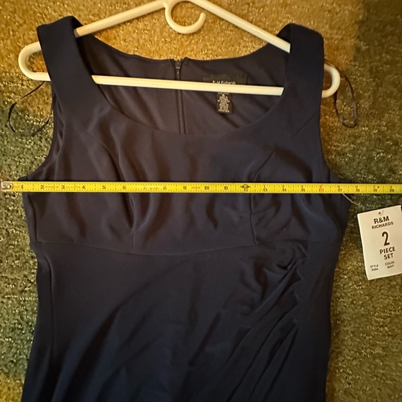 Beautiful Modest R&M Richards Navy Long Sleeve Dress with Embellished Neckline - Picture 3 of 11